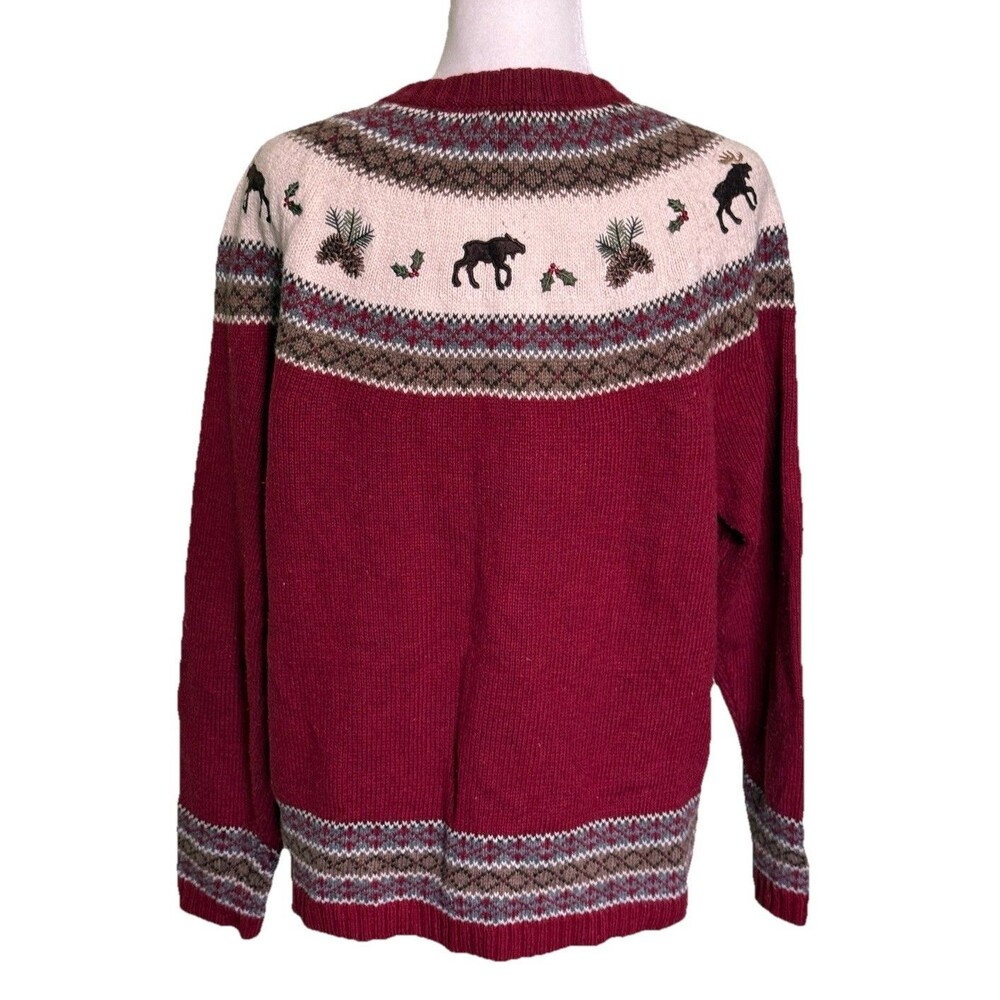 croft & barrow Burgundy Zip Front Fair Isle Cardigan Sweater - Picture 2 of 5